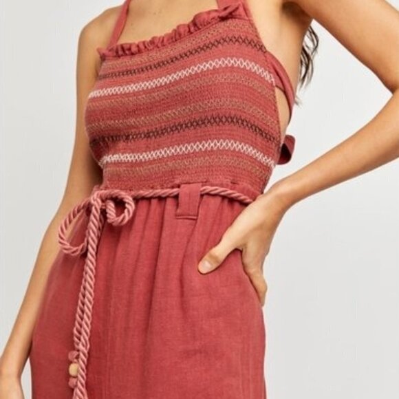 NWT Free People stitched smock linen blend jumpsuit - Picture 10 of 16